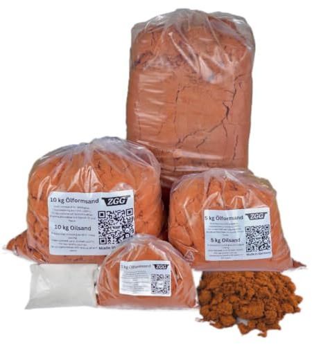 Sabbia oleosa per la costruzione di stampi, confezione da 1 kg a 25 kg, a partire da 5 kg + 100 g di talco per metalli leggeri e pesanti, grana molto fine, riutilizzabile (5 kg + 100 grammi di talco)