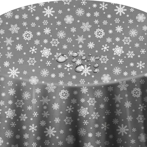 Wachstuch Wachstischdecke Tischdecke Weihnachtstischdecke Größe wählbar Weihnachten Schneeflocken Silber Rund 130 cm abwaschbar