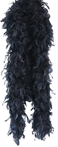 BYNYXI 2 Meter Flauschige Marabu Boa, 90g Natürliche Federboa Truthahnfedern DIY Basteln Federschal Girlande Federstola schwarz weiß Bunte Federboa für Tanzen Hochzeit Basteln Party Kostüm Dekoration