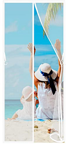 Magnetic Screen Door 130 x 240 cm, Snap Screen Door with Full Frame Hook&Loop, Shuts Automatically Keep Fresh Air in, White