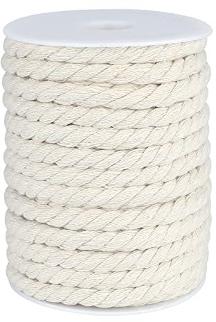 joycraft Macrame Cord, Off White Cotton Rope, 8mm x 21 Yard Natural White Cotton Macrame Rope,3 Strand Twisted Cotton String for Plant Hangers, Macrame Supplies, DIY Crafts, Knitting