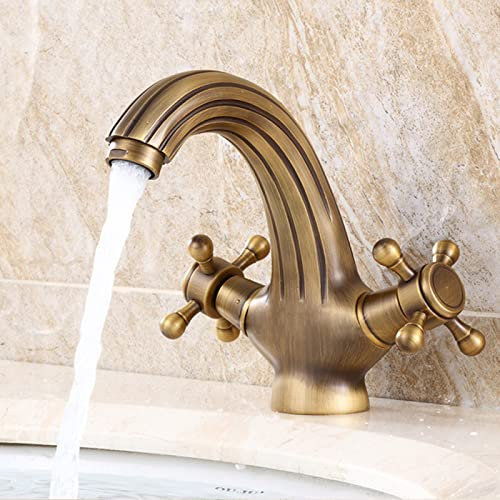 Vintage Wasserhähne für Badezimmer Waschbecken Antik Messing Waschbecken Wasserhahn Warmes und Kaltes Wasser Badezimmer Wasserhahn Mischbatterie für Badezimmer Vintage Zwei Kreuzgriff Mischbatterie B