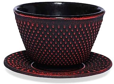 Maoci Gusseisen Teecup/Teeschale/Teetasse Arare schwarz-rot mit Unterteller