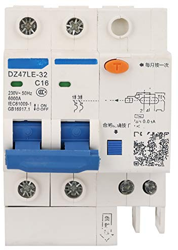 Disjoncteur différentiel 2 pôles - 30 mA - 230 V - DZ47LE-32 2P+2 16 A 230 V - Avec protection contre les surintensités - Montage sur rail DIN 35 mm