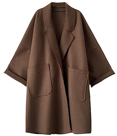 Dvbfufv Élégant Laine Trench Manteau Hiver Femmes Vintage Coupe-Vent Veste Mi-Longue Lâche Col Rabattu Cardigan Coffee S