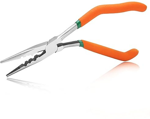SPEEDWOX 8-Inch Pistol Grip Needle Nose Pliers Angled Needle Nose Pliers Long Nose Fishing Pliers Reduce Effort Multi Use Wire Stripper Wire Crimper Wire Cutters Bent Needle Nose Pliers