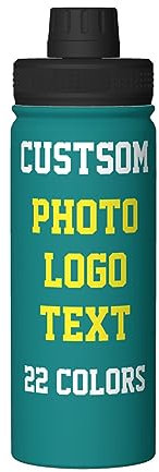 Miyeiw Personalised Water Bottles with Name/Photo for Kids Adults, Custom Stainless Steel Insulated Drink Bottle with Picture Text for Women Mens, Large Capacity Sports Bottle for Hiking Travel, Teal