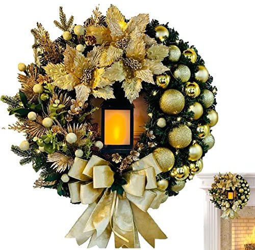 TROONZ Ghirlanda Natalizia per Porta d'ingresso - Ghirlanda per Interni ed Esterni con Lanterna a LED | Ornamento stagionale Decorazione Natalizia per Porta d'ingresso, Parete, Giardino, Balcone