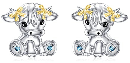 Hochland Kuh Ohrstecker 925 Sterling Silber Kuh Ohrringe Tier Ohrringe Schmuck Geschenke für Frauen Mädchen Damen Geburtstag Muttertag