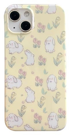 YWYUHE Beige Floral Bunny Phone Case for iPhone 15 Pro Max, Cute Korea 3D Rabbit Flower Cartoon Case for Women Girls