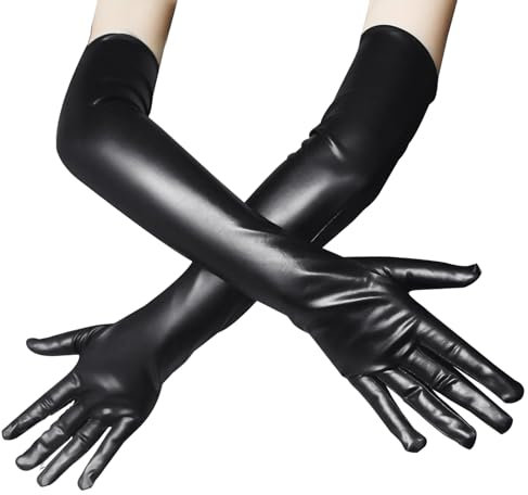 SLEEKEE 1 Stück Sexy Schwarze Lange Lackleder-Handschuhe Für Damen, Elegante Und Verführerische Accessoires Für Erwachsene Damen, Geeignet Für Partys, Tänze Und Abendveranstaltungen, 54 X 11 Cm
