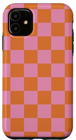 Hülle für iPhone 11 Etui kariert rosa orange cool Schachbrett ästhetisches Geschenk