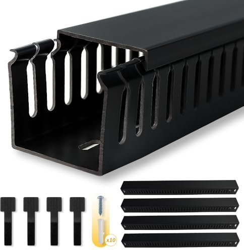 RJYKVS Cable Raceway, 95 Open Slot Cable Management Kit with Upgraded Snap Structure,Wire Cover Cord Hider for Under Desk&Industrial Network/PC/TVs- 23.6 X 1.97 X 2.4 X 4PCS (LWH,Black)
