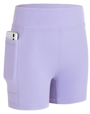 KEREDA Mädchen Kurze Hose Kinder Radlerhose Hosen Shorts Leggings Sporthose Turnhose mit Tasche,Lila,13-14 Jahre