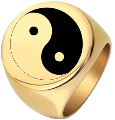 Daesar Edelstahl Ringe Männer, Gold Ring Personalisiert 22MM Yin Yang Siegelring Ring Gr.67 (21.3)