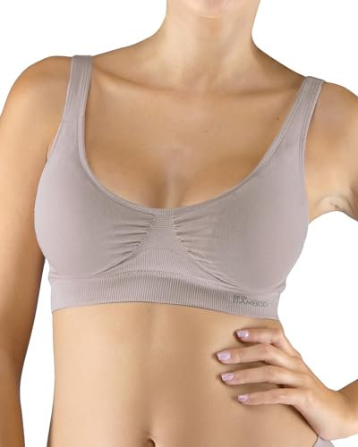 ecoBAMBOO Bustier Damen Top aus Bambus, Gepolsterter Sport BH Damen Ohne Bügel, mit leichtem Halt, für Yoga & Alltag (L-XL, Beige 2)