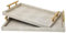 Modern Decorative Tray Set of 2 Ivory Shagreen Leather and Wood Serving Tray with Gold Polished Metal Handles for Ottoman, Coffee Table, Bathroom and More