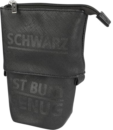 Online X-Pand 2-in-1 Federmäppchen & Stifteköcher I Federmappe für Schule & Uni mit 3 Innenfächern für Schreibutensilien, Schminke & Co. I Pop Up Pencil Case mit Spruch „Schwarz ist bunt genug“