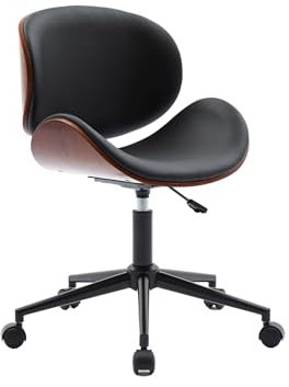 sweeek - Chaise de Bureau à roulettes Bois courbé avec placage Effet Noyer et Assise Noire