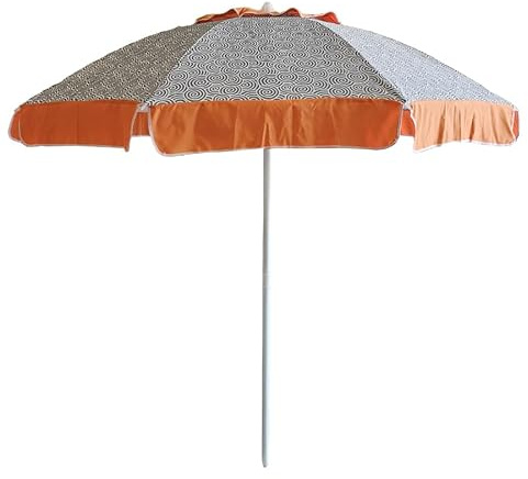 Decorspace - Sombrilla de playa con varillas de fibra de vidrio y palo de aluminio orientable con punta perforadora, Naranja con patrón, Ø 200 cm