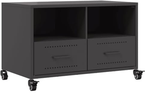 vidaXL Meuble TV, Armoire de Télévision avec Tiroirs et Étagères, Support Télé avec Rangement Salle de Séjour, Noir 68x39x43,5 cm Acier