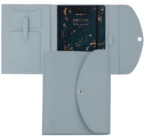 Lebenskompass Buchhülle A5 im edlen Design von Babyblau - Buchtasche & Book Sleeve Bag aus veganem Leder (PU) Für Kalender DIN A5 & als Geschenk für Buchliebhaber