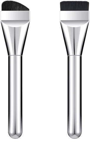 Oruola 2pcs Pennello Piatto Fondotinta,Pennelli Ultra Sottili,Pennello per Contorno Piatto,Setole Ultra Sottili,Pennelli per Trucco,Fondotinta,Polvere,Crema,Miscelazione Di Liquidi