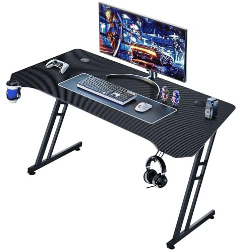 Play haha.Gaming Desk 120 x 60cm Large Computer Table PC Gaming Desk for Home Office, Metal Frame Gaming Table with Cable Tray and Headphone Hook(Black)
