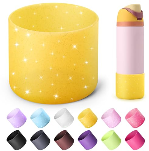 Diumepo Boot for Owala 24 oz, Anti-Slip Protective Sleeve for Owala Twist & FreeSip & Flip Stainless Steel Water Bottle, Silicone Boot Bottom Base for Owala (Glitter Yellow)