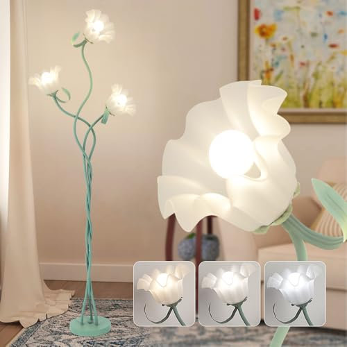 Kariosid Vintage Flower Floor Lamp, 3 Color Temperatures LED Modern Standing Lamps,3 Heads Floral Lamps with Flexible Gooseneck, Lily of The Valley Lamp for Living Room,Bedroom(Bulb not Included)