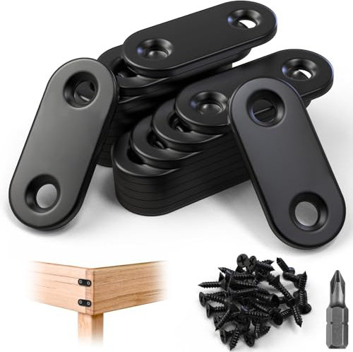Mbsomnus Flachverbinder Schwarz Verbindungsblech 15x36 mm Lochplatte 20 Stück Flacheisen Gelocht mit Schrauben und Bit Holzverbinder Metall für Befestigung von Möbel Tischen Stühlen Bücherregalen