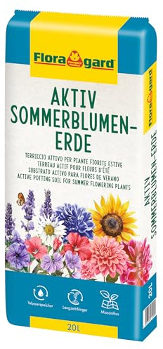 Floragard Active Summer Flower Soil, Peat-Reduced Premium Soil with 6-Month Fertiliser Depot for Lush Flowers and Strong Growth, 1 x 20 Litres
