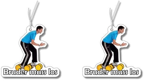 2x Duftbaum mit 'Bruder muss los' Motiv, Auto lustig Duftspender, Duftbaum Auto tuning, Lufterfrischer, Duftanhänger Auto, Scherzartikel