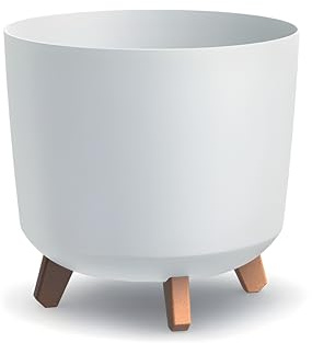 TAMS Elevia Short - Maceta redonda con patas de madera para interior y exterior, 29,8 cm (blanco)