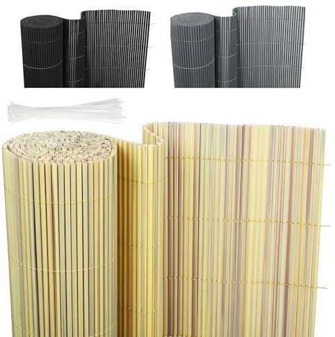Ribelli® PVC Sichtschutzmatte, Sichtschutzzaun ohne Bohren, Sichtschutz Zaun mit Kabelbindern, Windschutz Wetterfest für Garten, Balkon und Terrasse (90 x 300 cm, Bambus)