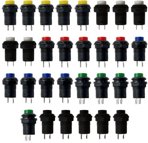 30 Pezzi Di Mini Interruttore Di Pulsante Istantaneo, Interruttore Di Pressione Corrente, Interruttore Del Pulsante Di Pressione 12 Mm, Pulsante Circolare (6 Colori).