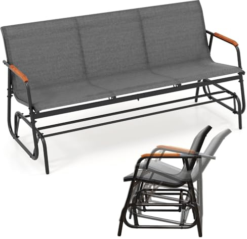 KOMFOTTEU 2-/3-Sitzer Gartenbank, Schaukelbank aus Stoff mit gebogenen Armlehnen, Sitzbank bis 300/450 kg, Terrassenbank für Garten, Balkon (74 x 169 x 84 cm)