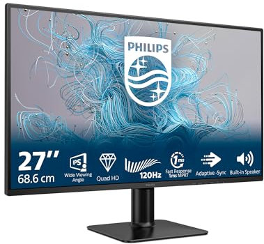Philips 27E2N2500 27 Inch QHD Monitor, 120Hz, IPS, 1ms MPRT Adaptive Sync HDR10 (2560x1440,HDMI 1x 2.0,DP 1x 1.4) Black/red