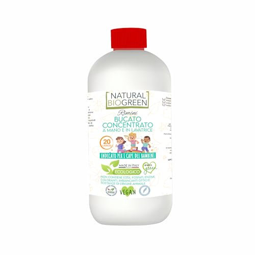 Naturalbiogreen Detersivo Ecologico Bucato Lavatrice e a Mano Senza Profumo Ipoallergenico Indicato per i capi dei bambini 500 ml