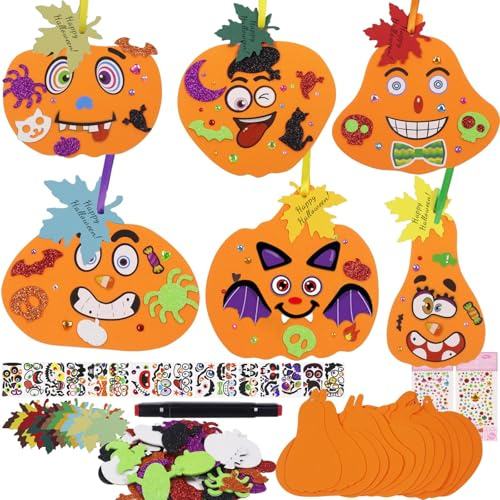 Halloween Basteln Kinder, 12 Stück DIY Kürbis Deko, Halloween Kürbis Dekorationen, Halloween Schaum Kürbis, Herbst Basteln für Kinder, DIY Bastelsets mit Aufkleber, Pumpkin Party Thanksgiving Herbst