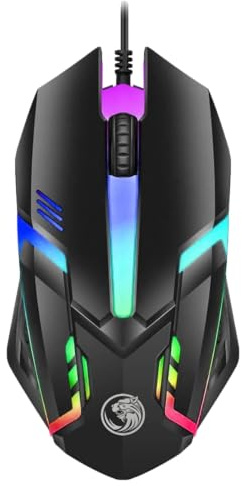 JUSTOP Gaming Mouse, USB Wired Plug&Play, Lightweight, 1000 DPI Optical Sensor, RGB LED Lighting, Black