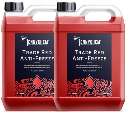 Ready to Use Red Antifreeze Coolant – Jennychem Long-Life Engine Coolant with OAT Technology | Protects Against Freezing, Overheating & Corrosion (2 x 5 Litre)