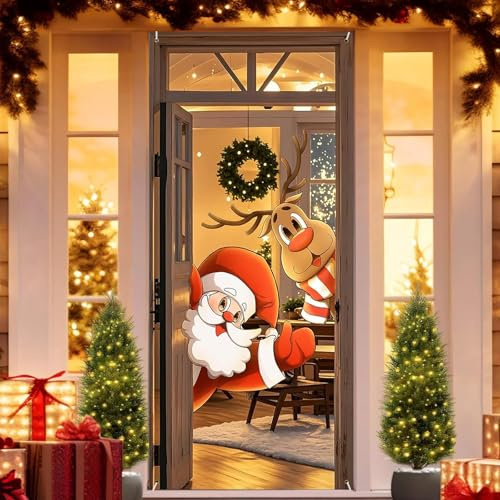 SGQTGIMU Decoración de Cubierta de Puerta de Navidad, 90 x 200 cm Decoración Navideña, Decoración de la Puerta de Papá Noel para Casa, Oficina, Fiesta-B