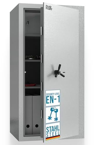 Profirst Wertschutzschrank Fortress 110 EN1 Doppelbartschloss 2 Schlüssel Feuerfalz Stahl separat verschließbarer Innentresor 2 verstellbare Fachböden inkl. Befestigungsmaterial