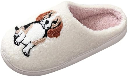 LinRim Damen Hausschuhe mit Hundemuster Plüsch Tiere Pantoffeln Niedliche Cartoon Hauspantoffeln Winter Kuschelige Warme Schuhe Indoor Mädchen Frauen Bequem Lustige Herren Weiche Slippers