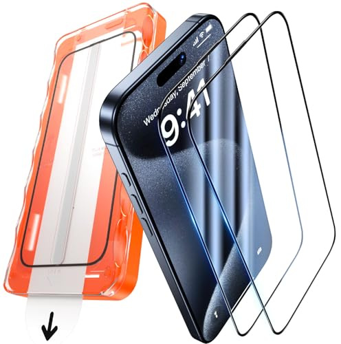 UniqueMe für iPhone 15 Pro Max für Panzerglas - 2 Stück Schutzfolie | Full Screen Displayschutz, 9H-Härte Folie, Auto Installation Bruchsicher Militärniveau Anti-Kratzer Bläschenfrei