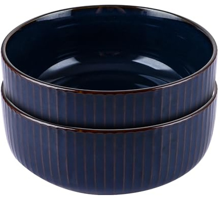 STARVAST Lot de 2 bols à salade en porcelaine - Grand bol à soupe en céramique - Grand bol à ramen - Bol à noodle - Bol à dessert - Bleu - 1800 ml