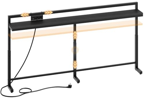 YATINEY 180 cm Console Étroite, Hauteur Réglable 70-90 cm, Table de Canapé, Multiprise Coulissante (2 AC, 1 USB-A, 1 Type-C), Câble 2 m, pour Entrée, Couloir, Salon, Chambre, Noir