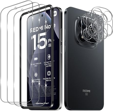 Yenwen Verre Trempé pour Xiaomi Redmi Note 15 Pro 5G 6.83(No 4G), 3 Pièces Protection écran Film et 3 Pièces Mi Caméra Arrière Protecteur, 2.5D Vitre Protecteur, Anti Rayures, Dureté 9H Glass HD