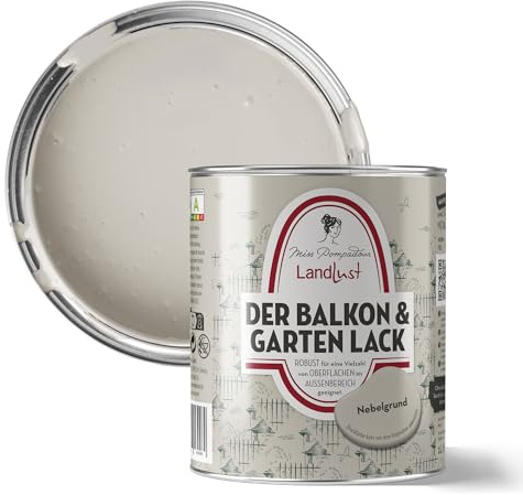 MissPompadour Balkon & Garten Außenlack Nebelgrund Grau 1 L | Wasserbasiert, seidenmatt, Holzlack mit UV Schutz, für Holz, Metall, Hart PVC, Fliesen und steinartige Untergründe